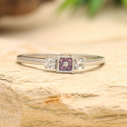Anel de Prata com Ametista do Brasil e Topázio Branco