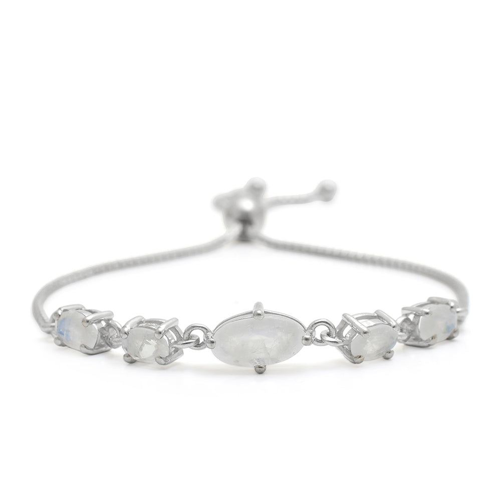 Pulseira de Prata com Pedra da Lua Arco-íris Contraste: Cabeca de Veado (800)