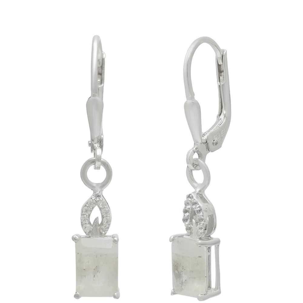 Brincos de Prata com Pedra da Lua Arco-íris e Topázio Branco
