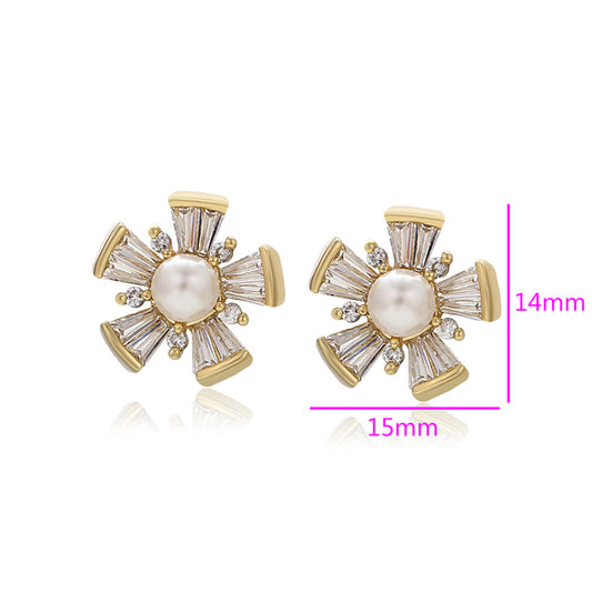 Brincos de Liga de Ouro com Pérola de Vidro e Cristal Emporia® Branco