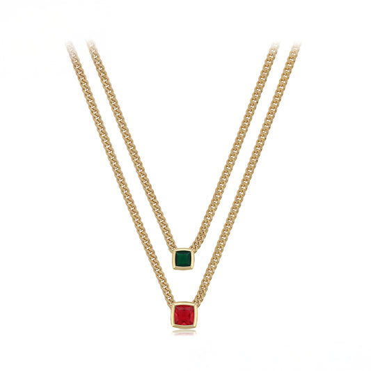 Colar de Liga de Ouro com Cristal Emporia® Vermelho e Cristal Emporia® Verde