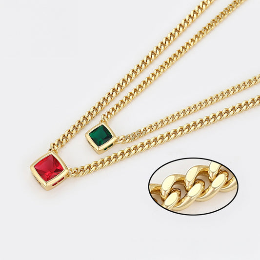 Colar de Liga de Ouro com Cristal Emporia® Vermelho e Cristal Emporia® Verde