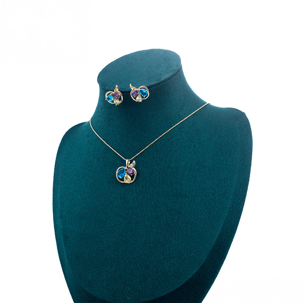 Conjunto de Liga de Ouro com Cristal Emporia® Azul e Cristal Emporia® Branco ( Brincos+Pendente )