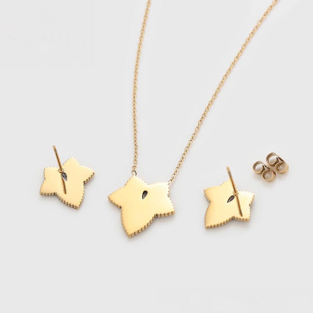 Conjunto de Liga de Ouro com Cristal Emporia® Verde e Cristal Emporia® Branco ( Colar+Brincos )