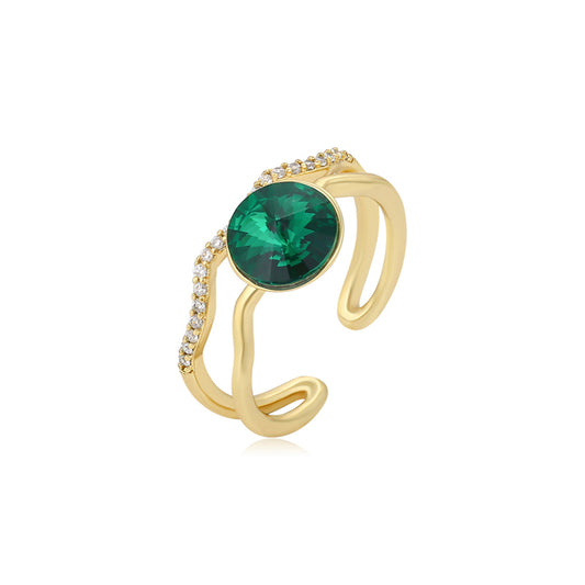 Anel de Liga de Ouro com Cristal Emporia® Verde e Cristal Emporia® Branco