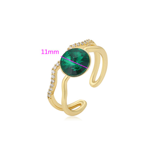 Anel de Liga de Ouro com Cristal Emporia® Verde e Cristal Emporia® Branco