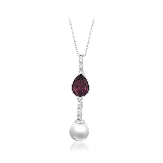 Colar de Liga de Ouro com Cristal Emporia® Roxo e Pérola de Vidro
