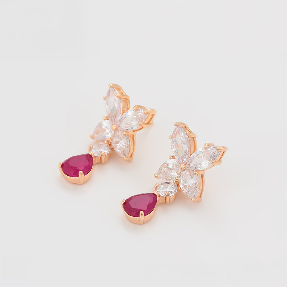 Conjunto de Liga de Ouro com Cristal Emporia® Rosa e Cristal Emporia® Branco ( Brincos+Pendente )