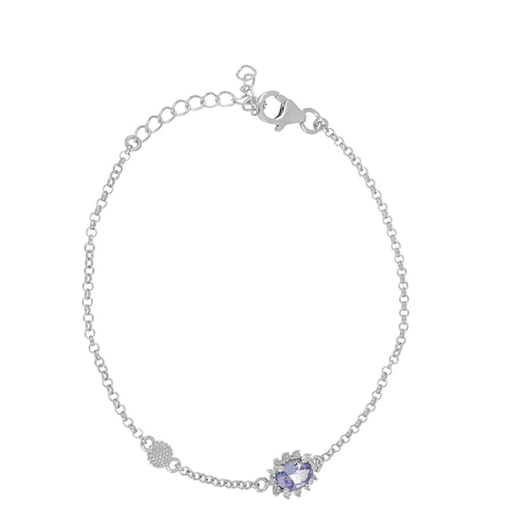 Pulseira de Prata com Tanzanite e Diamante Branco