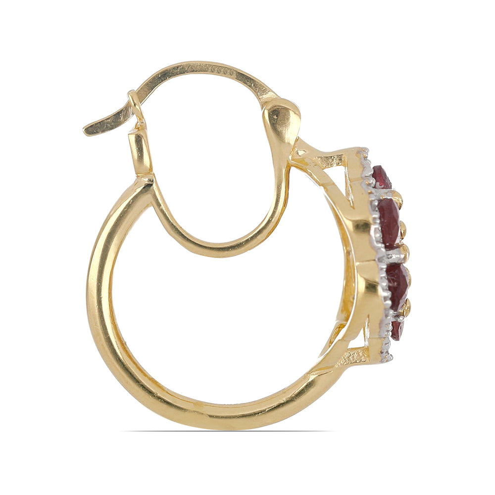 Brincos de Prata com Banho de Ouro com Rubi de Madagáscar e Topázio Branco