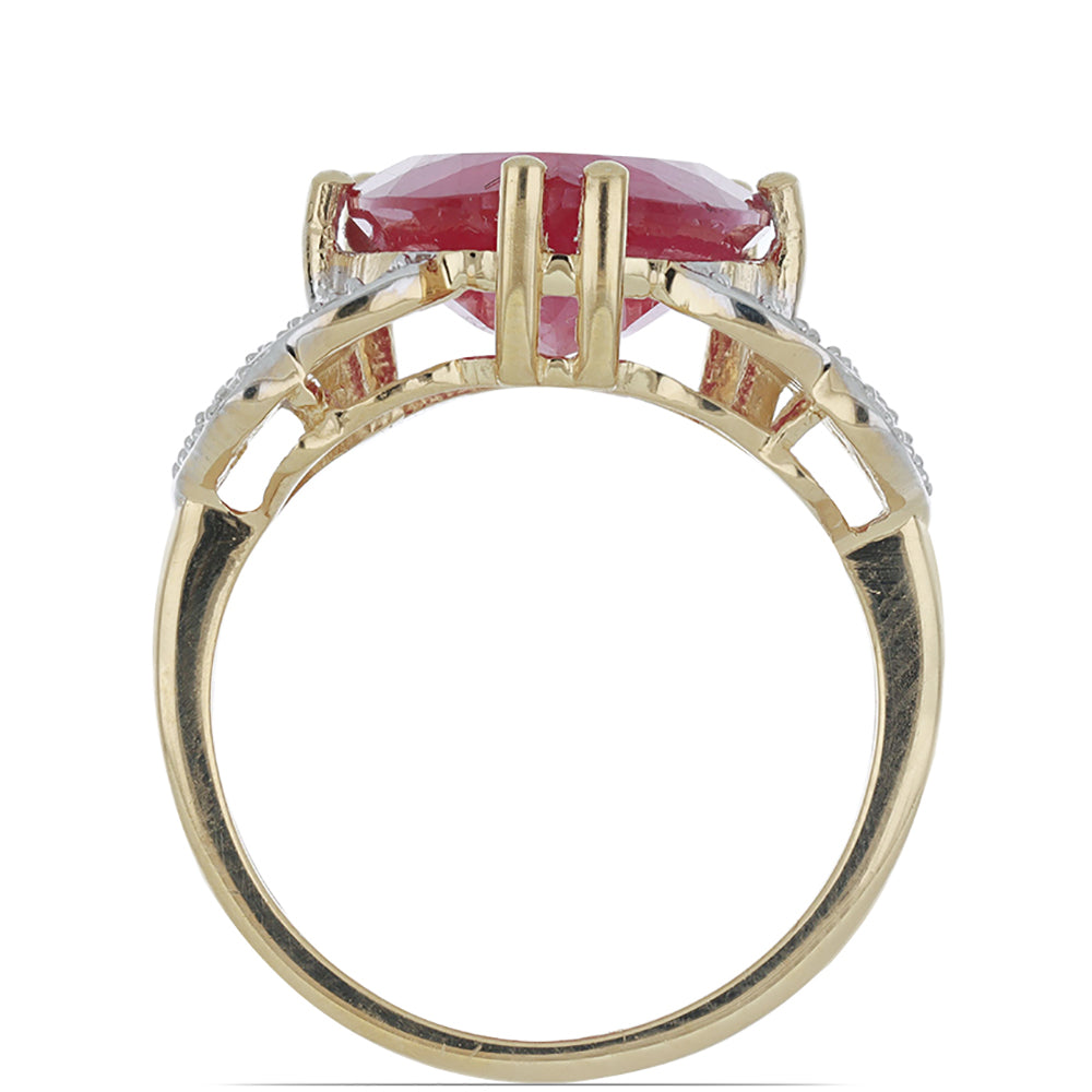 Anel de Prata com Banho de Ouro com Rubi de Madagáscar e Topázio Branco Contraste: Cabeca de Veado (800)