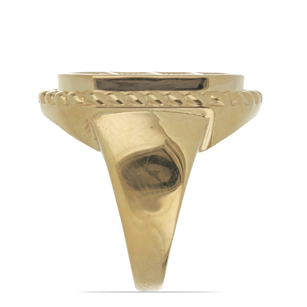 Anel de Prata com Banho de Ouro com Coral Esponja Vermelha Contraste: Cabeca de Veado (800)