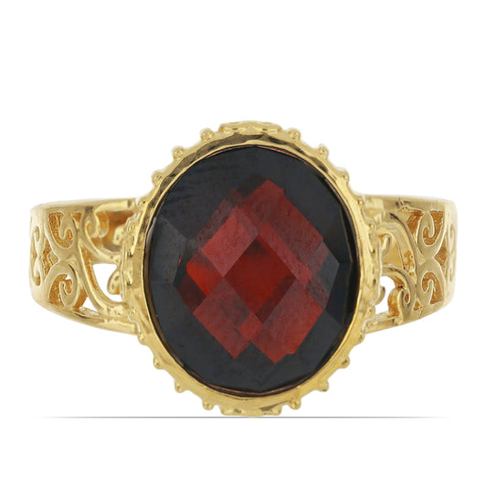 Anel de Prata com Banho de Ouro com Granada de Barton Contraste: Cabeca de Veado (800)