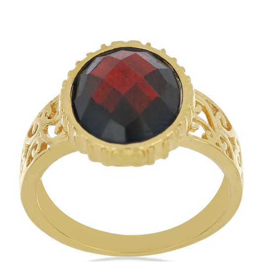 Anel de Prata com Banho de Ouro com Granada de Barton Contraste: Cabeca de Veado (800)