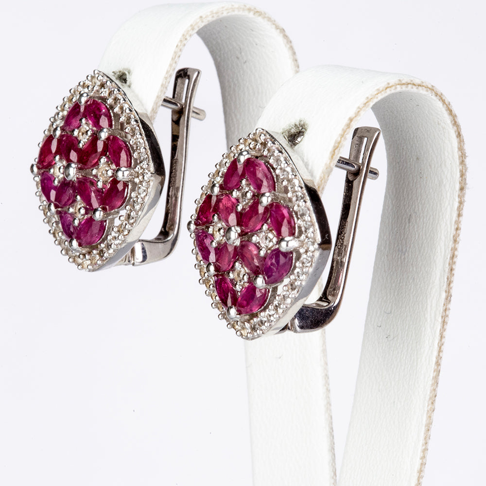 Brincos de Prata com Rubi de Madagáscar e Topázio Branco