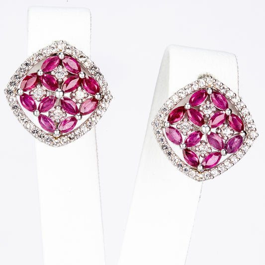 Brincos de Prata com Rubi de Madagáscar e Topázio Branco