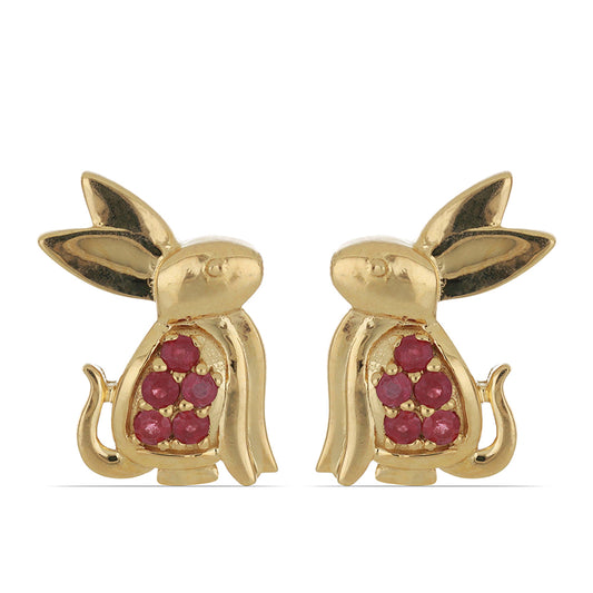 Brincos de Prata com Banho de Ouro com Rubi de Madagáscar