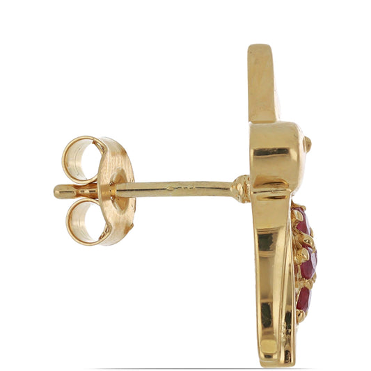 Brincos de Prata com Banho de Ouro com Rubi de Madagáscar