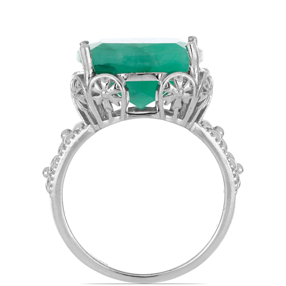 Anel de Prata com Esmeralda do Brasil Contraste: Cabeca de Veado (800)