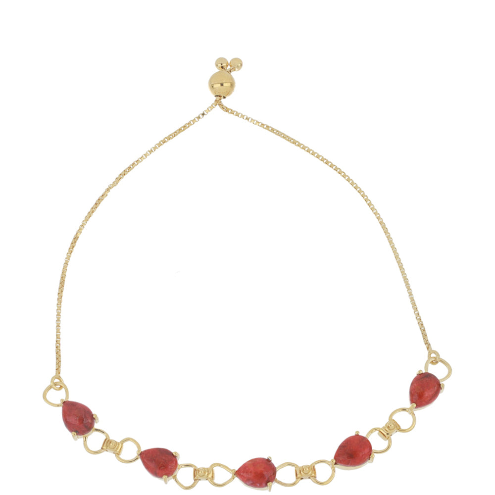 Pulseira de Prata com Banho de Ouro com Coral Esponja Vermelha Contraste: Cabeca de Veado (800)