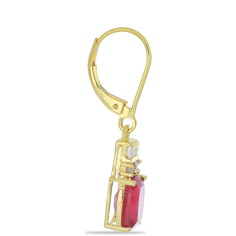 Brincos de Ouro com Rubi de Madagáscar e Zircão Branco Natural Contraste: Cruz missionária