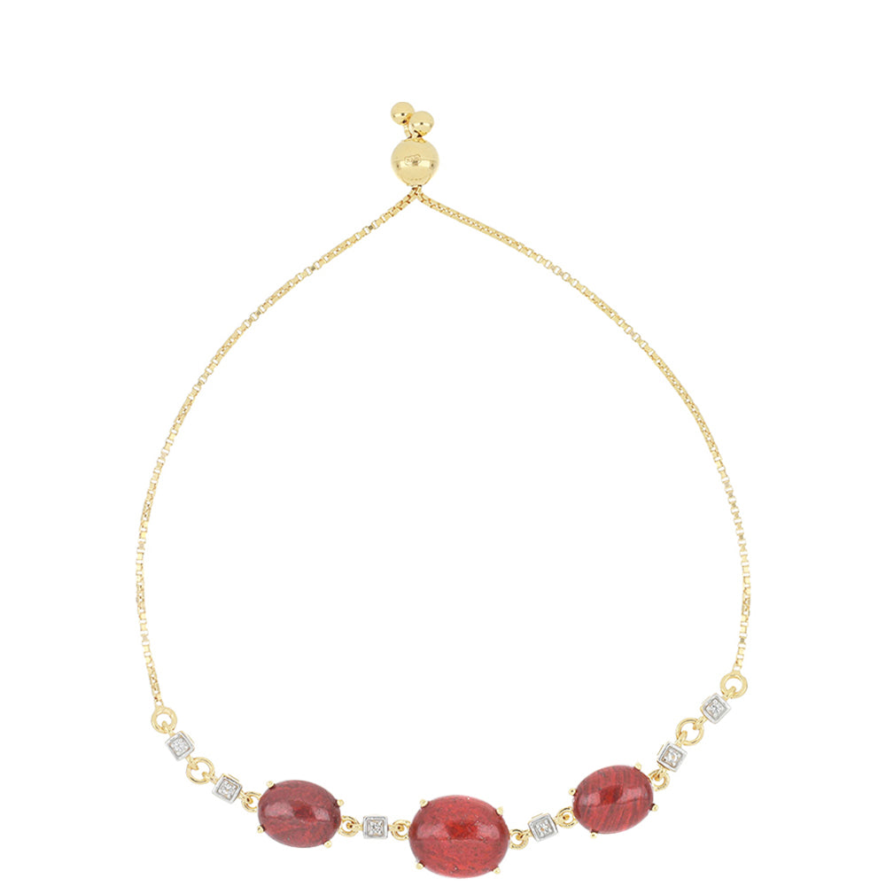 Pulseira de Prata com Banho de Ouro com Jaspe Vermelho e Topázio Branco Contraste: Cabeca de Veado (800)