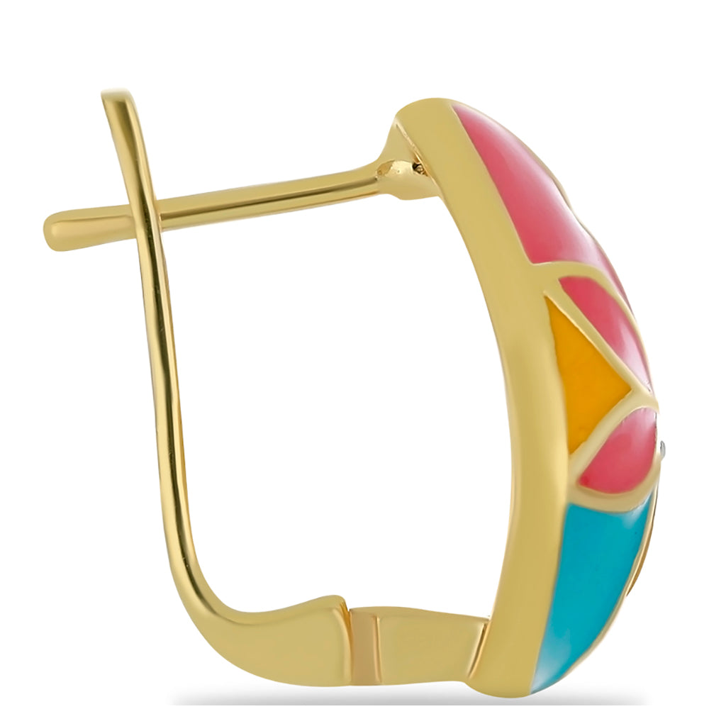 Brincos de Prata com Banho de Ouro com Esmalte e Topázio Branco Contraste: Cabeca de Veado (800)