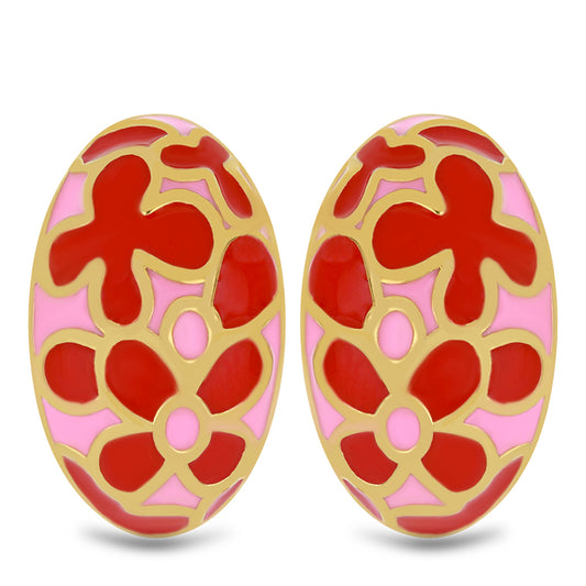 Brincos de Prata com Banho de Ouro com Esmalte Contraste: Cabeca de Veado (800)