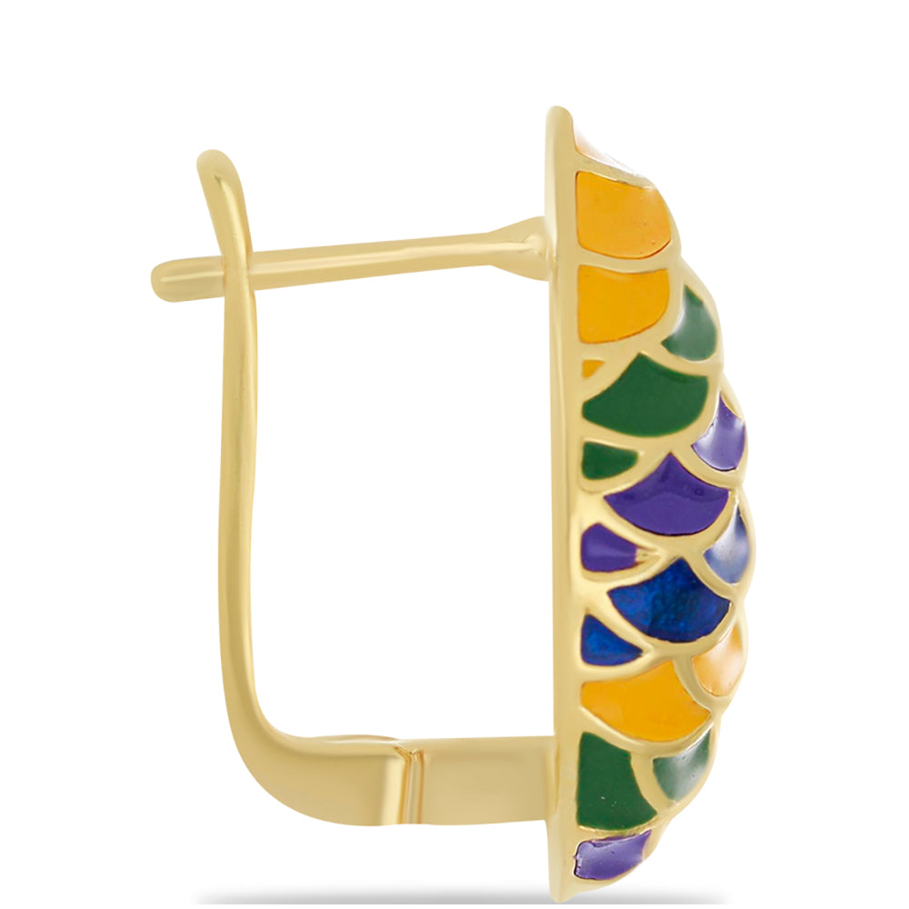 Brincos de Prata com Banho de Ouro com Esmalte Contraste: Cabeca de Veado (800)