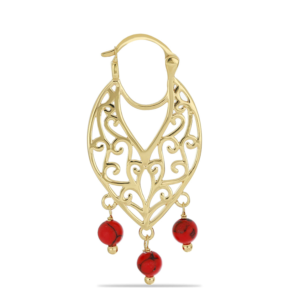 Brincos de Prata com Banho de Ouro com Coral Esponja Vermelha