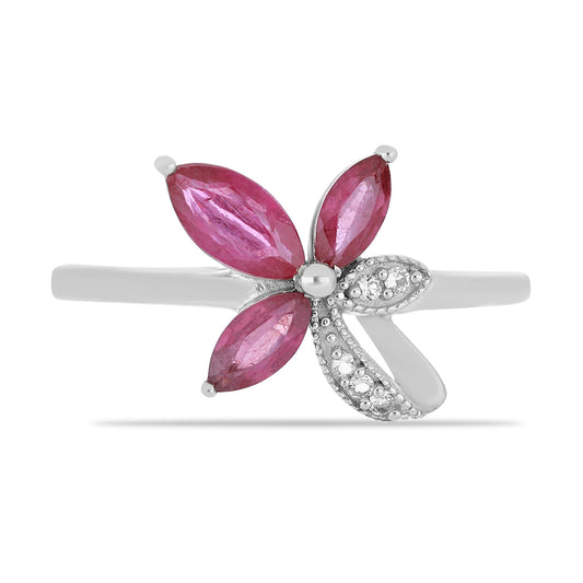 Anel de Prata com Rubi de Madagáscar e Topázio Branco