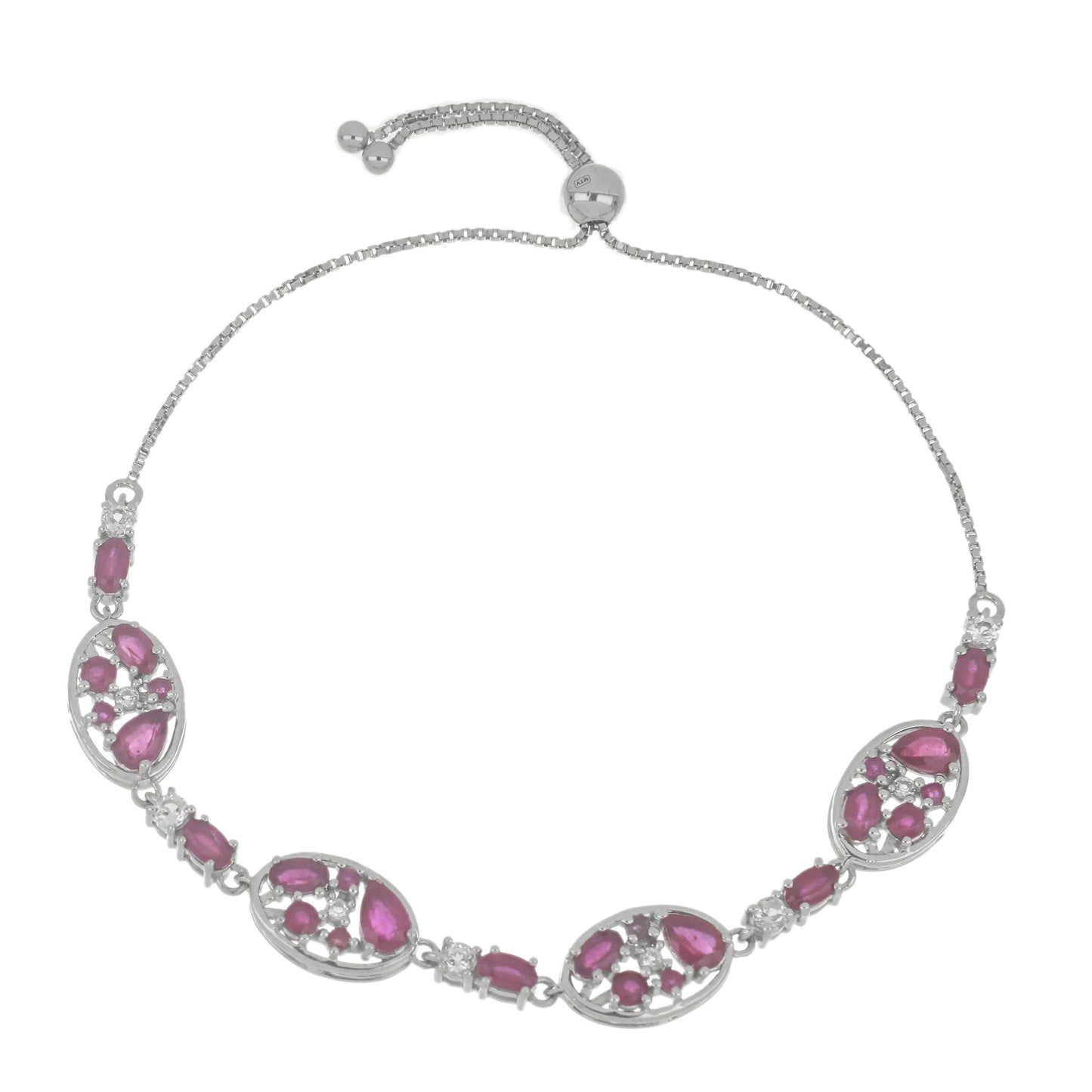 Pulseira de Prata com Rubi de Madagáscar e Topázio Branco Contraste: Cabeca de Veado (800)