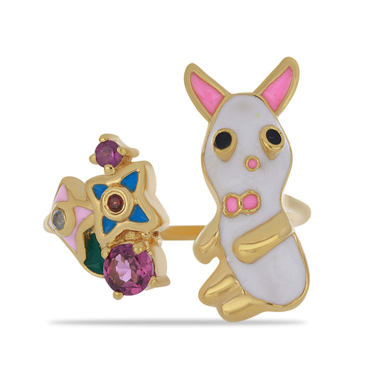 Anel de Prata com Banho de Ouro com Esmalte e Granada de Barton Contraste: Cabeca de Veado (800)