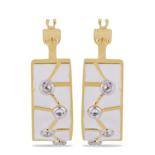 Brincos de Prata com Banho de Ouro com Esmalte e Topázio Branco Contraste: Cabeca de Veado (800)