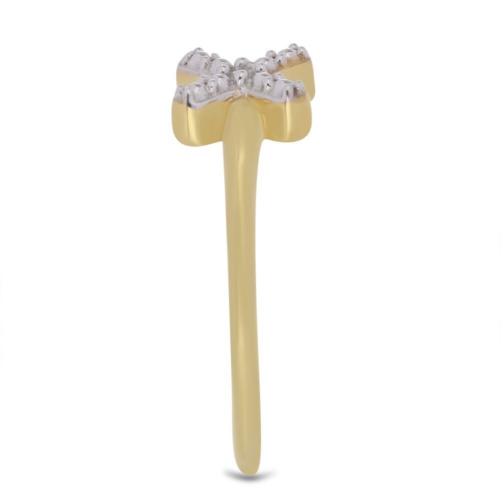 Anel de Prata com Banho de Ouro com Diamante Branco