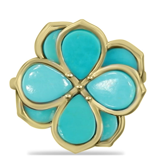 Anel de Prata com Banho de Ouro com Turquesa Bela Adormecida Contraste: Cabeca de Veado (800)