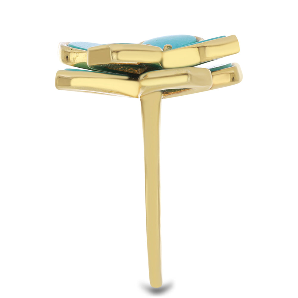 Anel de Prata com Banho de Ouro com Turquesa Bela Adormecida Contraste: Cabeca de Veado (800)