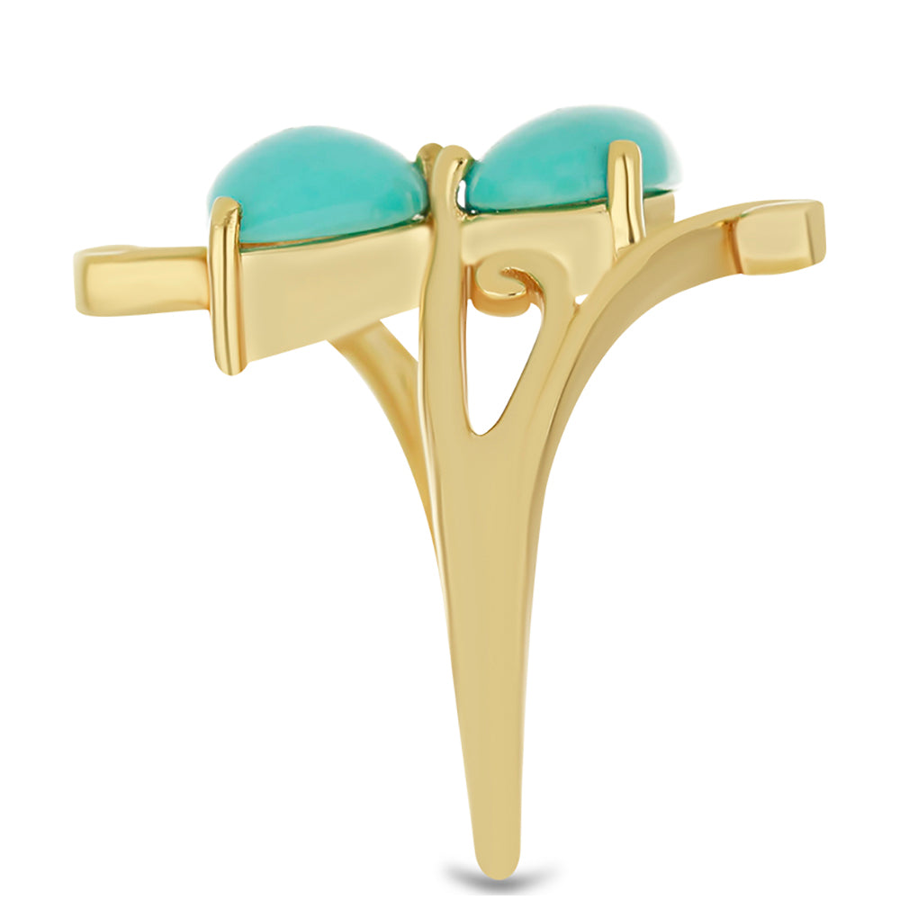 Anel de Prata com Banho de Ouro com Turquesa Bela Adormecida Contraste: Cabeca de Veado (800)