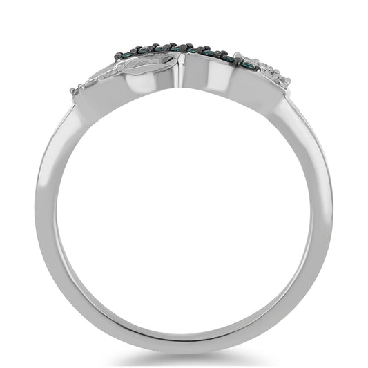 Anel de Prata com Diamante Azul e Diamante Branco