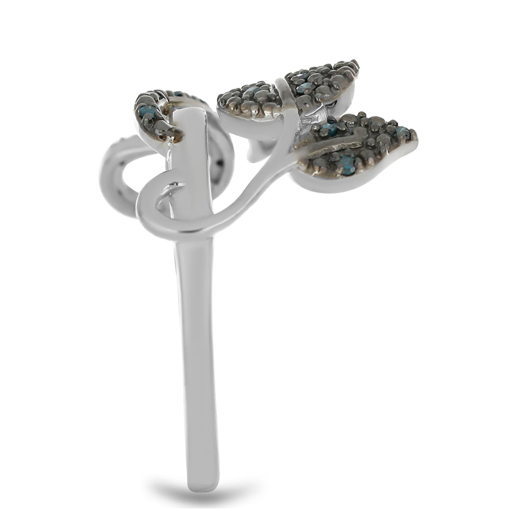 Anel de Prata com Diamante Azul Contraste: Cabeca de Veado (800)