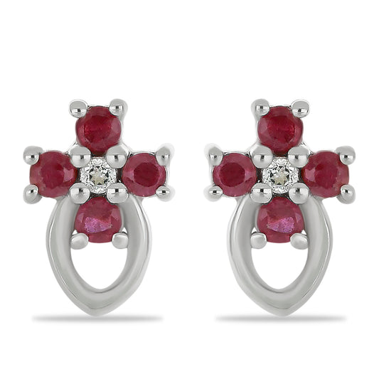 Brincos de Prata com Rubi de Madagáscar e Topázio Branco