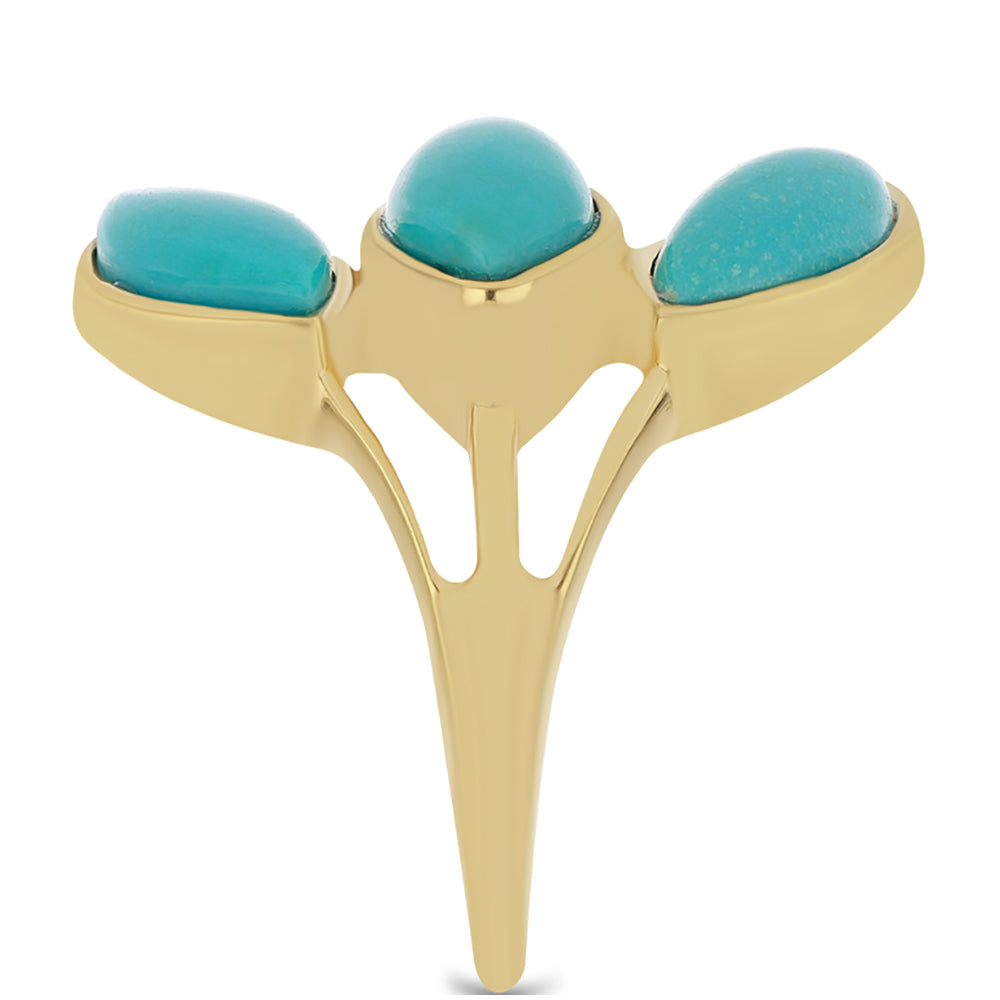 Anel de Prata com Banho de Ouro com Turquesa Bela Adormecida Contraste: Cabeca de Veado (800)