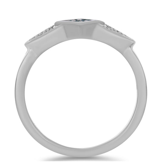 Anel de Prata com Diamante Azul e Diamante Branco Contraste: Cabeca de Veado (800)