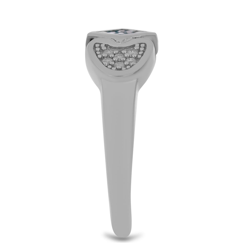 Anel de Prata com Diamante Azul e Diamante Branco Contraste: Cabeca de Veado (800)