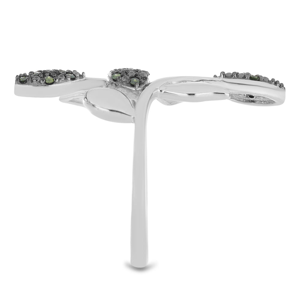 Anel de Prata com Diamante Verde Contraste: Cabeca de Veado (800)