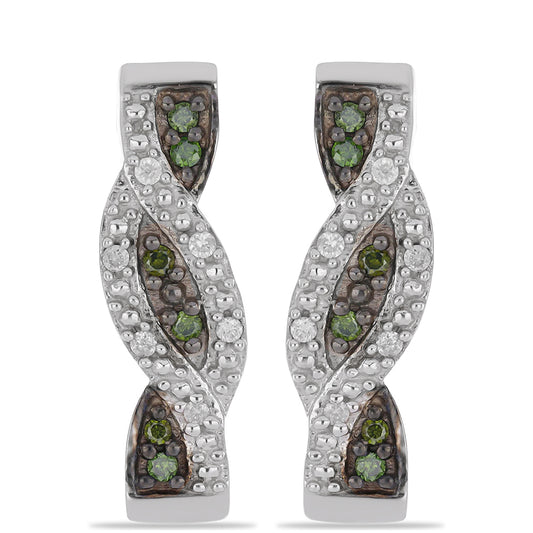 Brincos de Prata com Diamante Verde e Diamante Branco