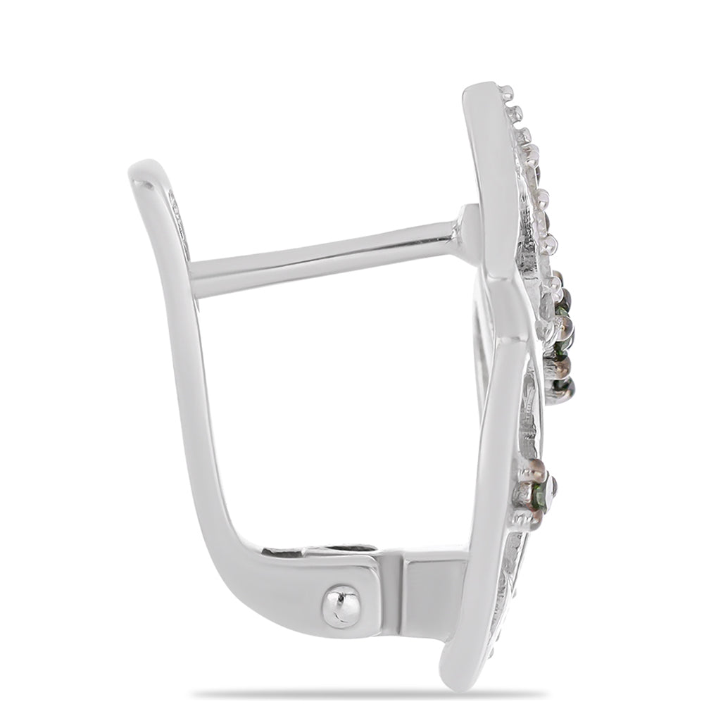 Brincos de Prata com Diamante Verde e Diamante Branco