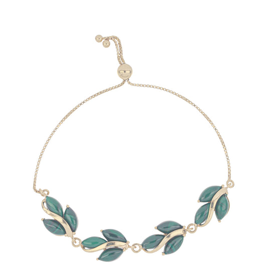 Pulseira de Prata com Banho de Ouro com Malaquita Contraste: Cabeca de Veado (800)