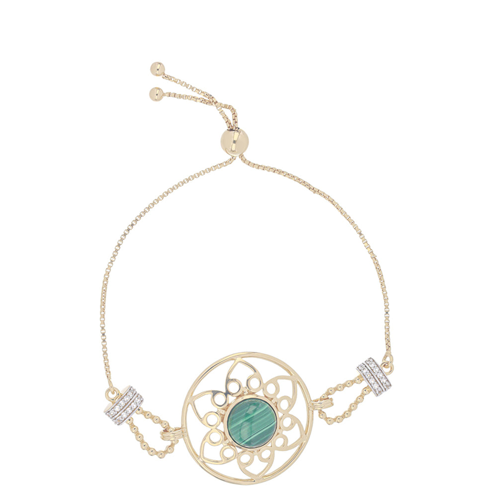 Pulseira de Prata com Banho de Ouro com Malaquita e Topázio Branco Contraste: Cabeca de Veado (800)