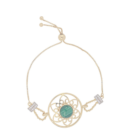 Pulseira de Prata com Banho de Ouro com Malaquita e Topázio Branco Contraste: Cabeca de Veado (800)